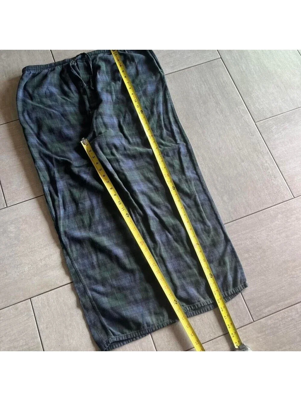Route 66 Mens Green Blue Plaid Pajama Pants Elastic Waist Size